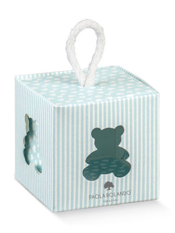 Box cubetto azzurro con orsetto "Boy" 5x5x5 cm