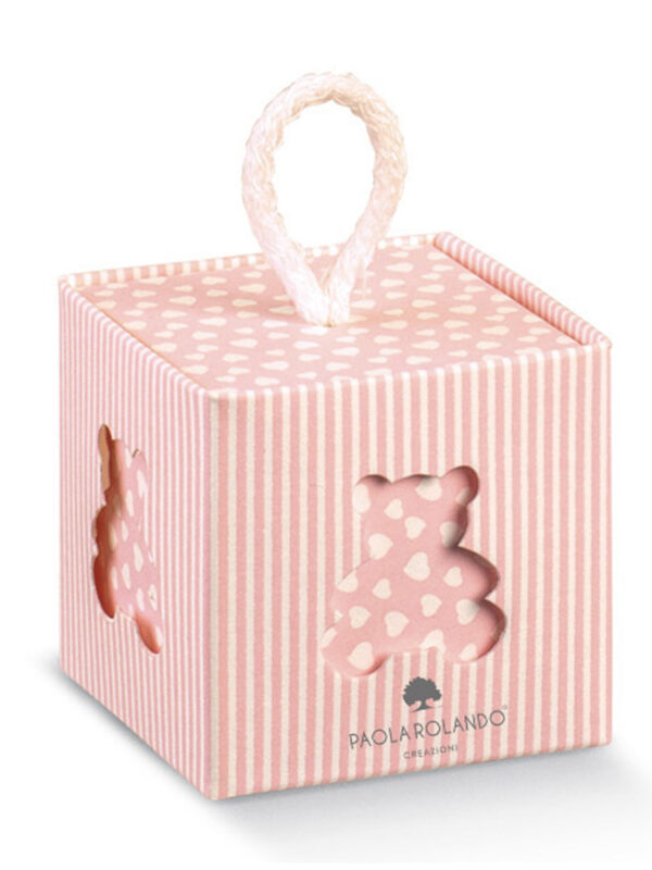 Box cubetto rosa con orsetto "Girl" 5x5x5 cm