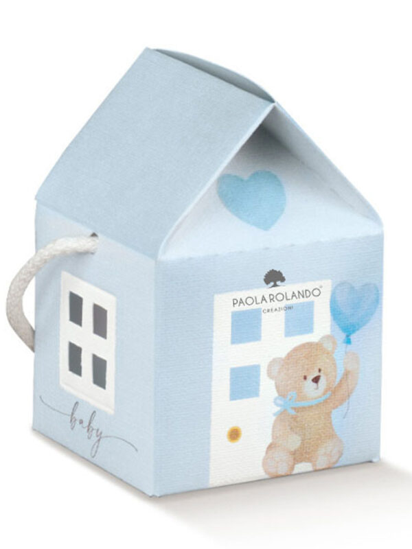 Box casetta con orsetto azzurra "Boy" 5,5x5,5x5 cm