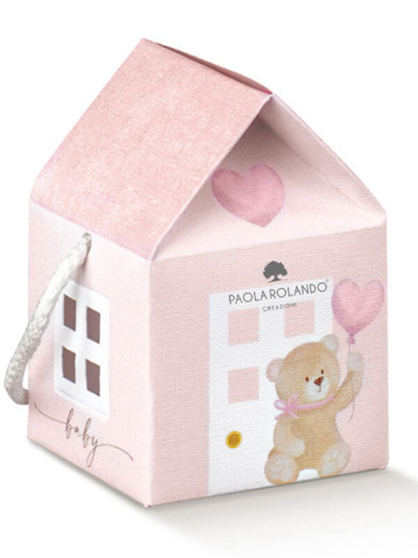 Box casetta con orsetto rosa "Girl" 5,5x5,5x5 cm