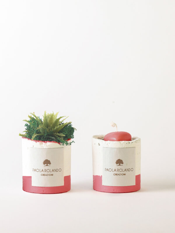 Kit pianta grassa in vasetto di cemento + candela con cuoricino