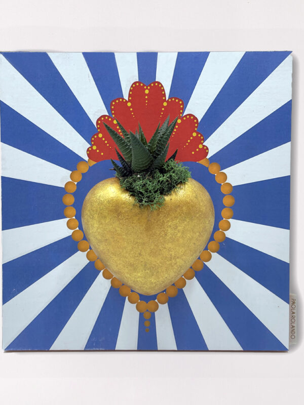 Pianta grassa in cuore di ceramica su quadro decorato radiale 28x27