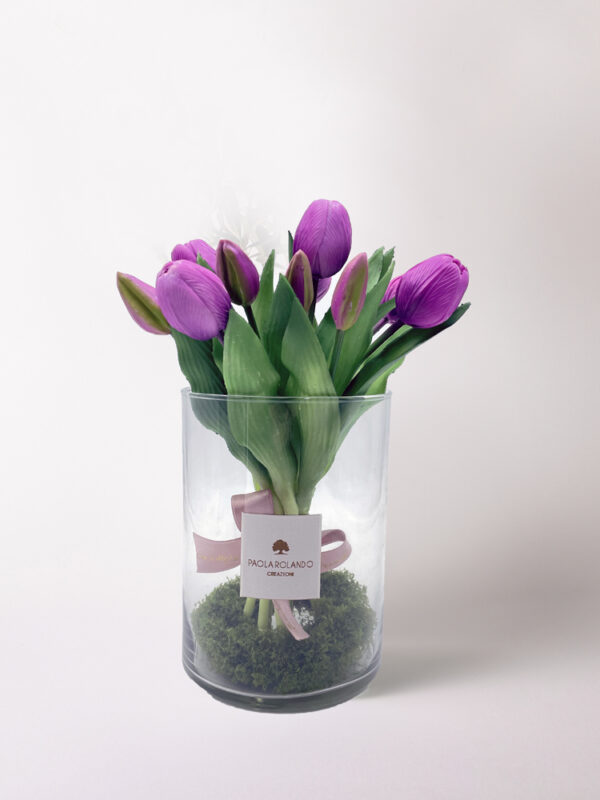 Tulipani artificiali in vaso vetro 14*20