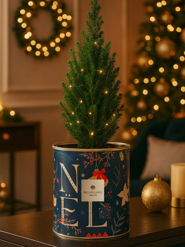 Pinetto Ellwoodii v.13 in vaso di latta decorato h.18 d.16 Christmas