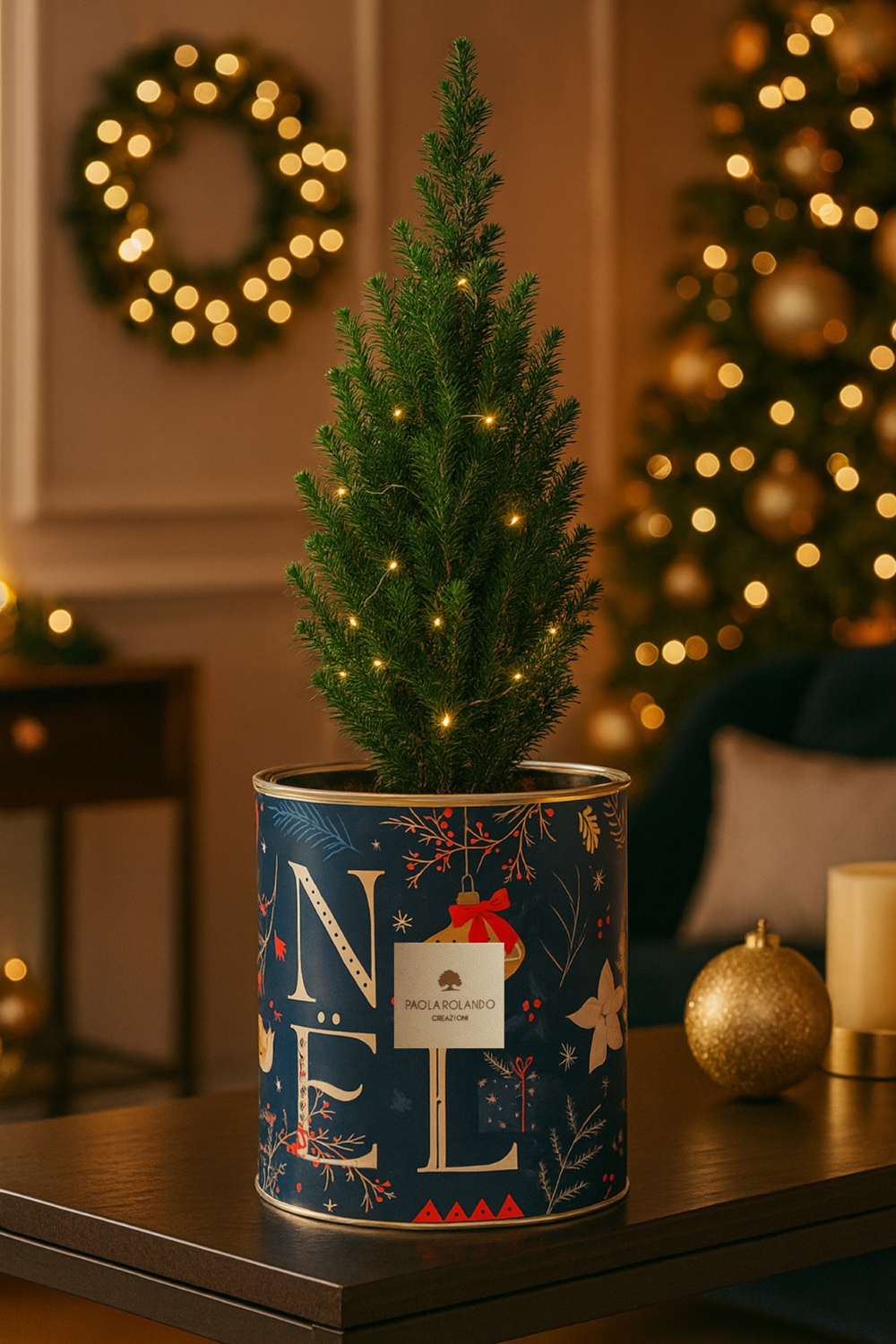 Pinetto Ellwoodii v.13 in vaso di latta decorato h.18 d.16 Christmas